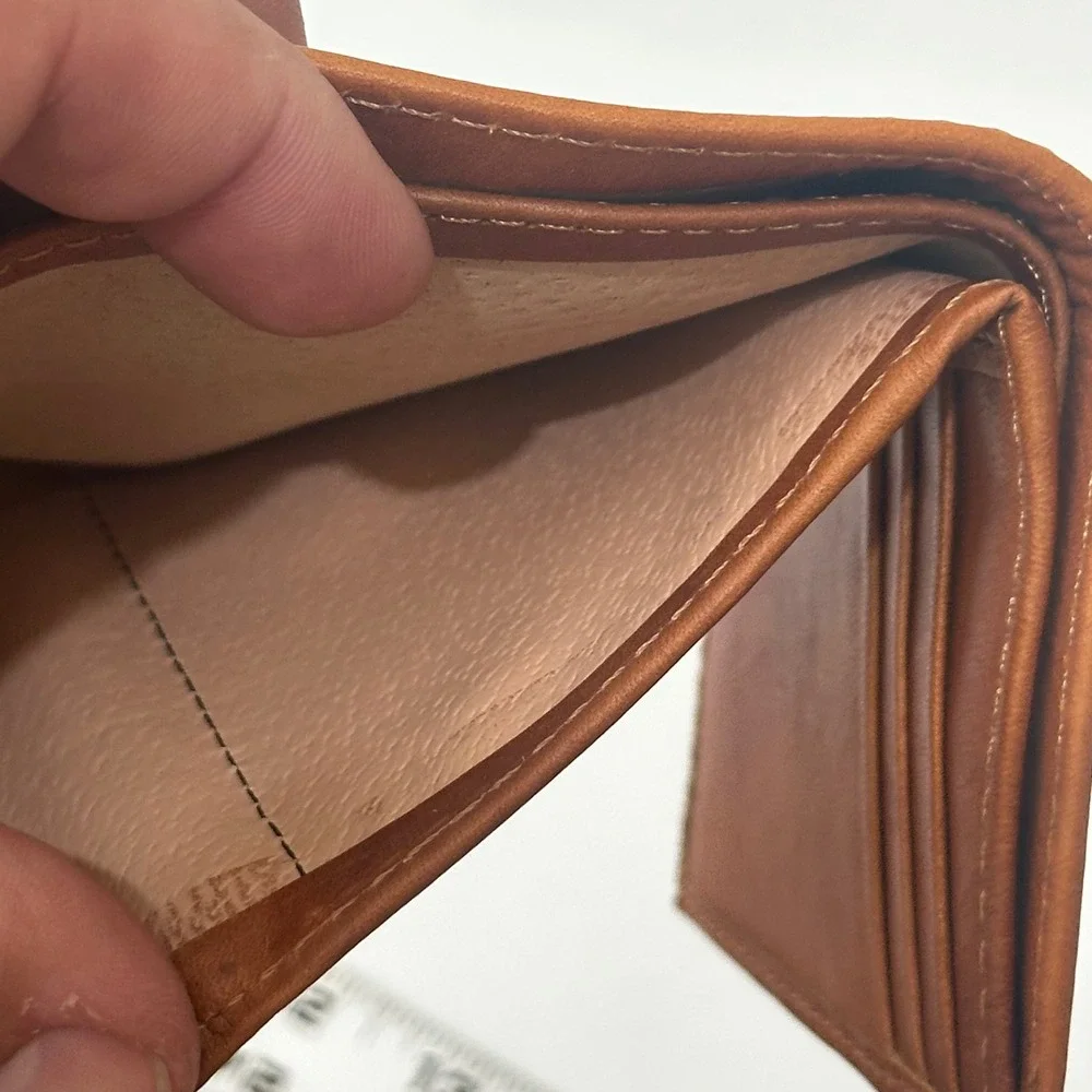 Artisan Handmade Leather Trifold Wallet Rustic Saddle Tan Mens